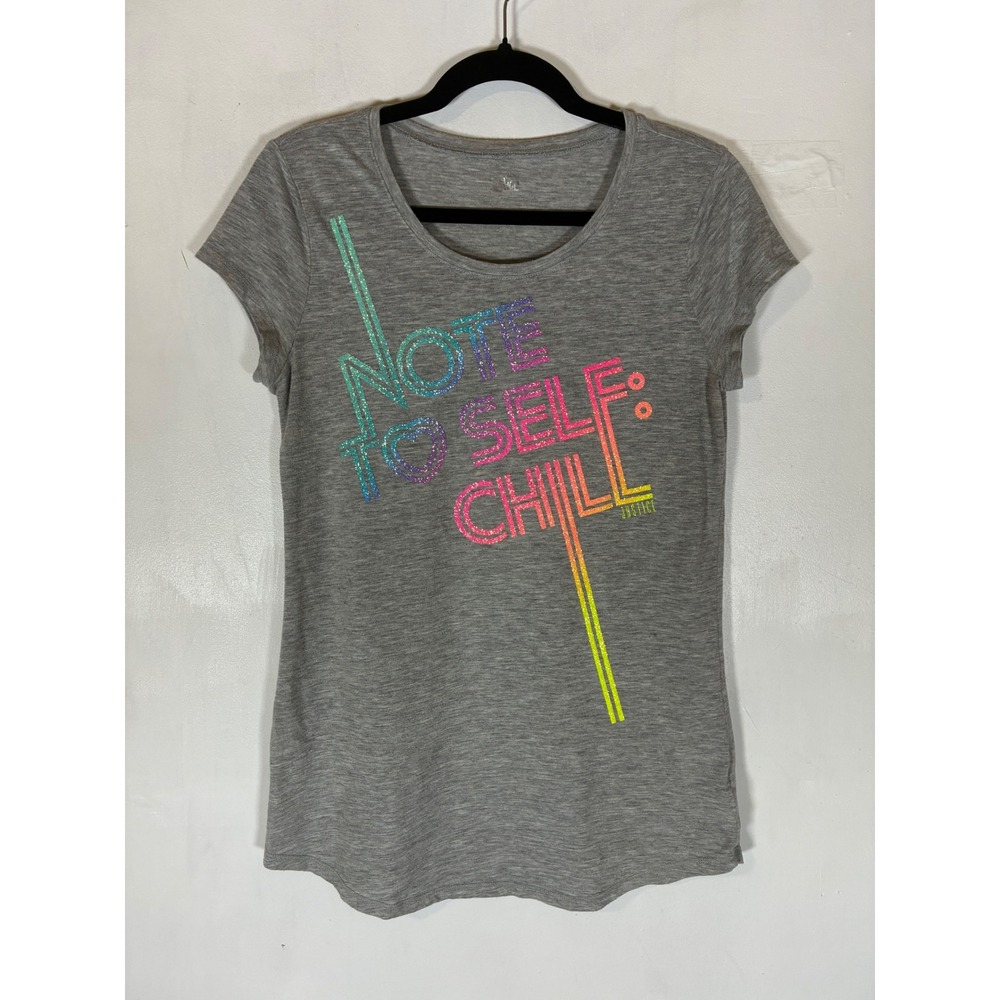 Justice Girls Size 16 Gray Graphic T Shirt Note To Self Chill Rainbow Glitter